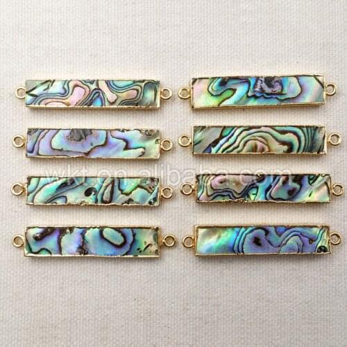 WT-C145 Charm Paua Rectangle Connector for bracelets making natural abalone shell double loops with gold strim high quality