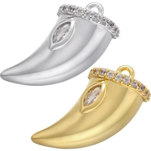 ZHUKOU gold/silver color Horns charms pendants Zircon crystal pendant accessories for women DIY handmade jewelry wholesale VD888