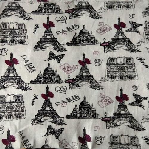 100x145cm ZYOKRA Purple Bowknot Butterfly Tower Castle Printed Cotton Linen Fabric For DIY Sewing Home Decoration