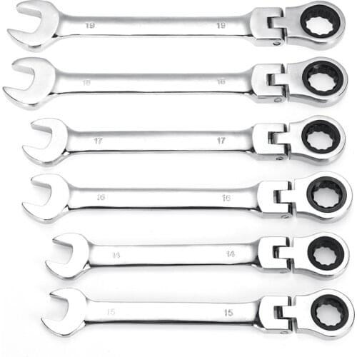 12PCS/Set Ratchet Metric Wrench 8-19mm Fine Tooth Gear Ring Torque And Socket Wrench Set 180° pivoting flex head Nut Tools