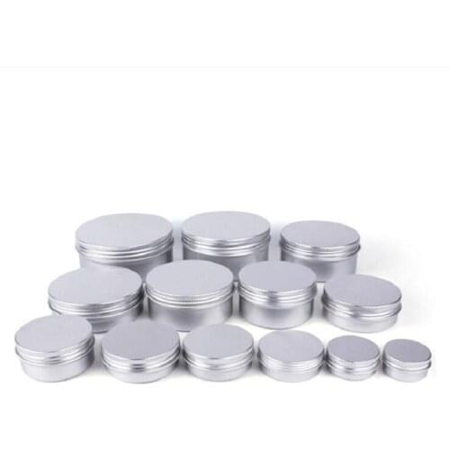 20Pcs 5g 10g 20g 30g 50g 100g Empty Silver Aluminum Tins Cans Screw Top Round Candle Spice Tins Cans Screw Lid Containers