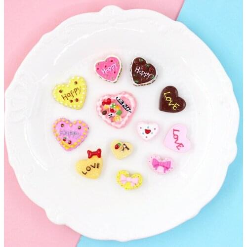 20Pcs Mixed Resin Heart Cake Kawaii Decoration Crafts Flatback Cabochon Embellishments For Scrapbooking Cute Diy Accessories
