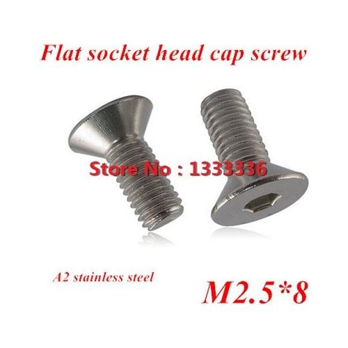 200pcs M2.5*8 DIN7991 Stainless steel Flat (Countersunk) Head Drive Hexagon Socket Cap Screw Bolt