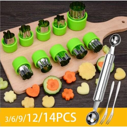 3/6/9/12/14pcs Fruit Star Shape Cutter Vegetable Cut Flower Mould Fondant Cake Cookie Plunger Mold Kitchen Cooking Tools