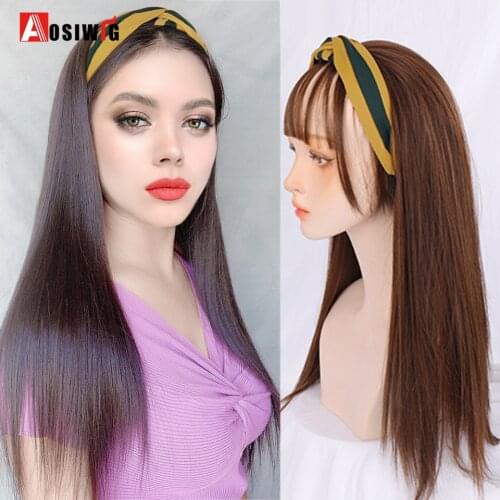 AOSIWIG Long Straight Clip in Hair Extension Hairpiece with Hairband Synthetic Christmas Party Cosplay Natural False Hair