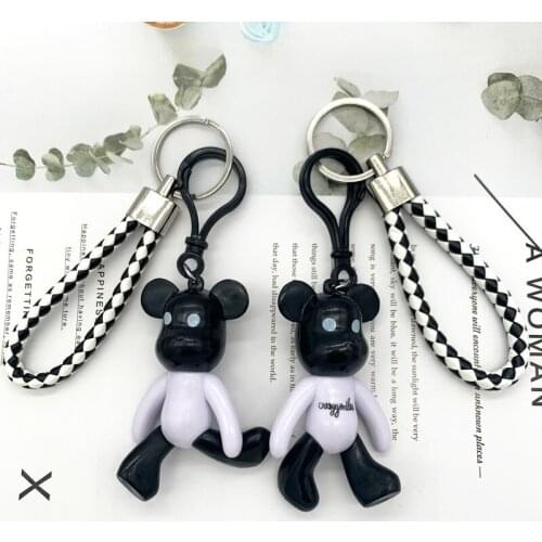 50pcs BlackKorean Cartoon Bear Keychains Cute Key Chain Women Bag Pendan Childrens Kids Toy Gift Keyring