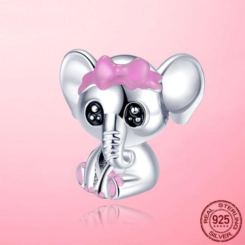 Hot Sale 925 Sterling Silver Pink Enamel Bow Elephant Charms Beads fit Original Pandora Bracelet DIY Silver 925 Jewelry Making