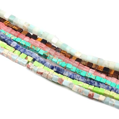 Natural Stone Beads Square Semi-precious Loose Beads 4x4 mm For Jewelry Making DIY Necklace Bracelet Earrings Accessory