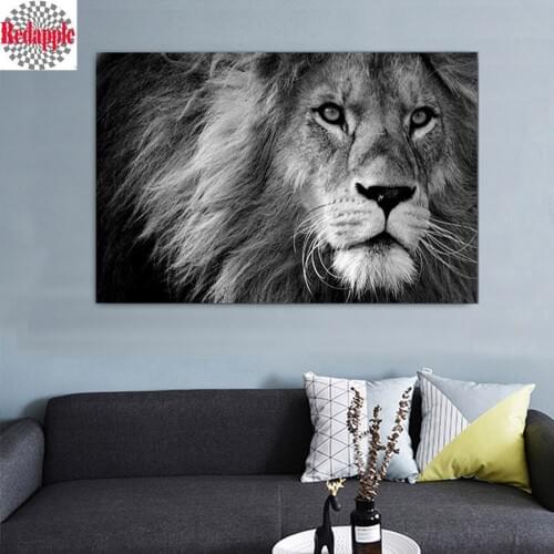Black white art full square/round drill 5d diy diamond painting lion 3d rhinestone embroidery cross stitch kits mosaic decor art