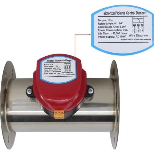 220v electric Motorized Damper air Duct Vent air Damper Valve Diameter ventilation tube 80-200mm with Flange