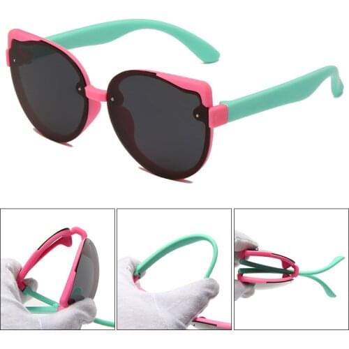 With Bag Cat Eye Baby Girl Kids Sunglasses 2021 New Children Cute Black Pink Colorful Cateye Sun Glasses for Kids Unisex UV400