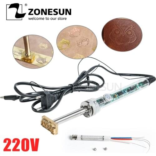 ZONESUN 60W Electric Soldering Iron for Leather Handheld Hot Stamping Custom Logo Brand Machine Customized Brass Mold in 5x2cm