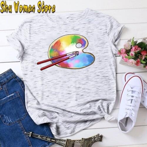 Women T Shirts Paint Color Printed Short Sleeve Tee Shirt Harajuku Fashion Graphic Tops Oversized T-shirt Female Clothes