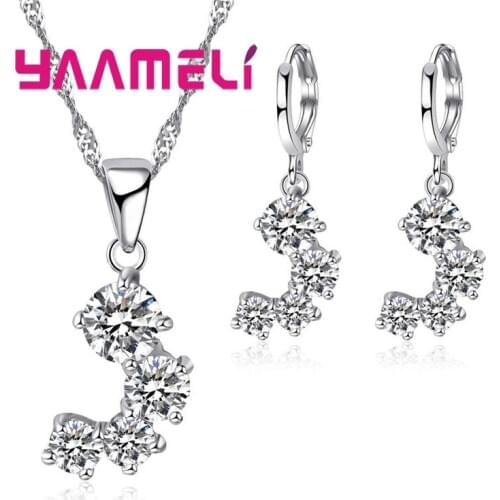 New Arrival AAA Cubic Zirconia Curve Jewelry Set 925 Sterling Silver for Women Wedding Necklace/Earrings Wholesale