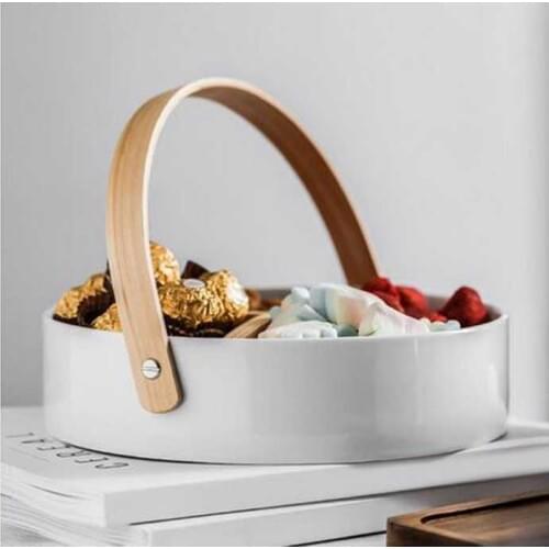 Storage Basket With handle Bamboo combination snack plate home Storage Tray Candies Fruit