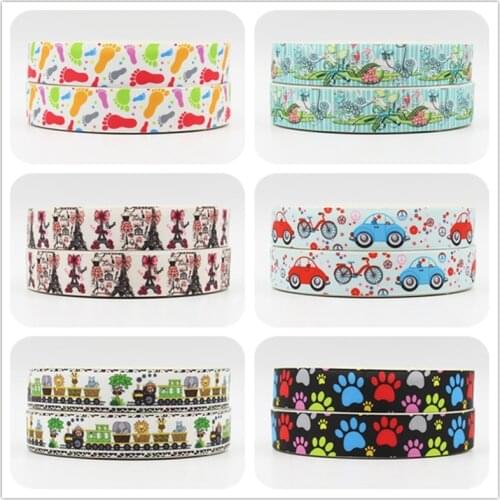 Q&N ribbon 7/8'' 22mm cute cartoon logo paw princess printed grosgrain ribbon webbing bows accessory 50yds/roll free shipping