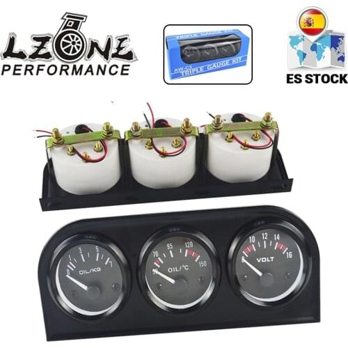 LZONE - 52MM 3 In 1 Volt meter + water temp gauge + Oil Pressure Gauge Kit Volt meter Or Oil Temperature Gauge Triple Mete