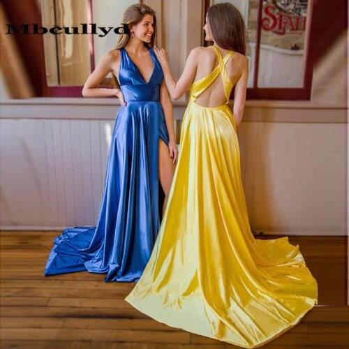 Mbcullyd Cross Backless Prom Dresses Long 2020 Elegant V-neck Evening Dress For Women Plus Size vestidos de fiesta de noche