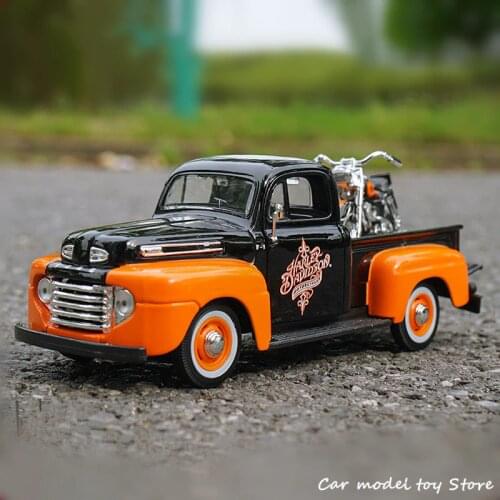 Maisto 1:24 1948 Ford F-1 pickup + motorcycle simulation alloy car model crafts decoration collection toy tools gift