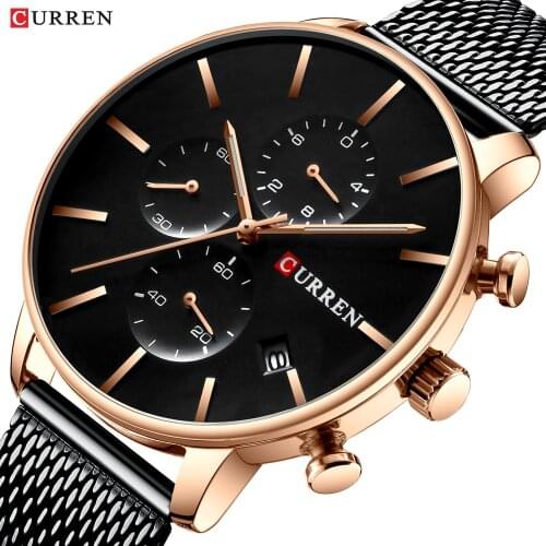 Top Luxury Brand CURREN Men Watch Fashion Sport Waterproof Chronograph Stainless Steel Mesh Wristwatch for Men Relogio Masculino