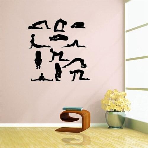 Yoga wall stickers home decor self adhesive gym wall decals for living room bedroom sport wall arts vinyl ph358