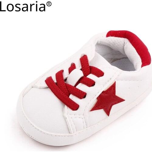 Losaria Baby Casual Shoes Korean White Elastic Band Bebe Shoes PU Anti-slip Durable Five-pointed Star Kids Footwear 0-18 Months