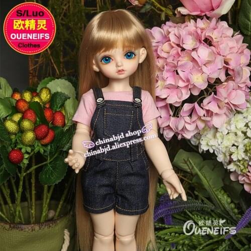 BJD Clothes 1/4 Girl Pink and White Color T-shirt Braces Jeans For RL Doll Supia Body YF4-72 Doll Accessories