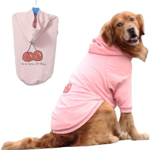 Autumn Fashion Large Dog Cherry Hoodies Golden Retriever Husky Cherry Printed Big Dog Clothes Winter Pet Clothes Coat Sweater