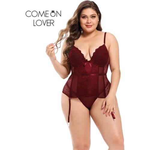 Comeonlover Sexy Underwear Corset Women Plus Size 6xl 5xl Shapewear Corset Transparent V Neck Black Red Lace Bustier Top AE3444