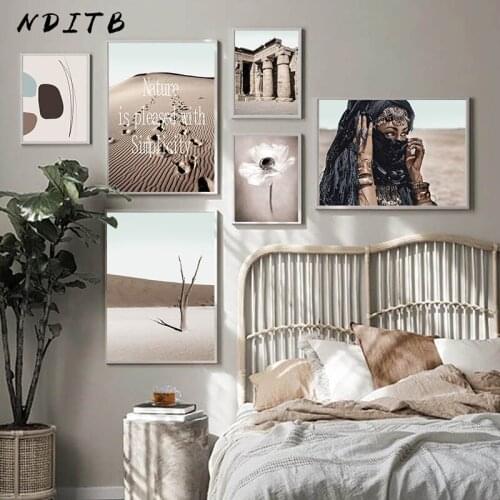 Boho Woman Poster Nordic Desert Landscape Canvas Wall Art Print Abstract Painting Creative Picture Scandinavian Home Decor
