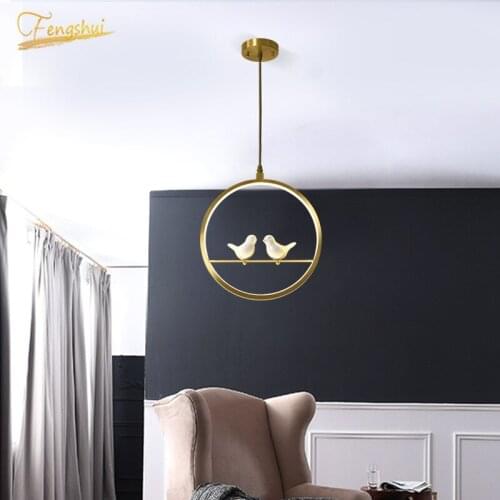 Modern Minimalist Led Pendant Lights Creative Bird Chandelier Restaurant Hanging Light Copper Bedroom Bedside Aisle Indoor Lamps
