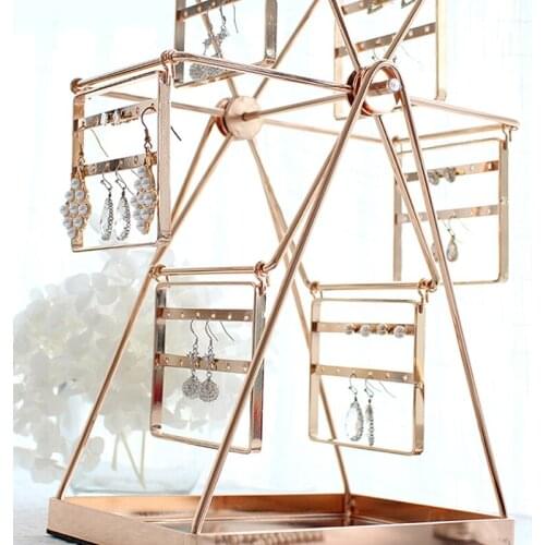 Earring Storage Rack Golden Metal Rotating Ferris Wheel Hanging Jewelry Rack Home Accessories Display Stand Bedroom Ornaments