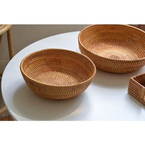 Tableware Autumn Rattan Weaving Desktop Dried Fruit Cake Round Fruit bowl Basket Storage
