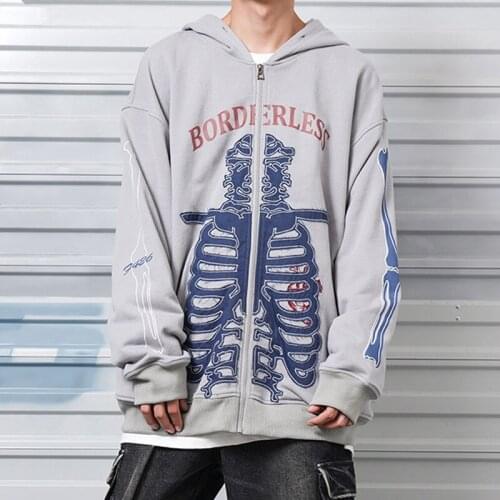 Autumn Y2K Zip Up Hoodies Men Sweatshirt Skeleton Pattern Long Sleeve Hooded Female Coat Winter Casual Gothic Grunge Clothes