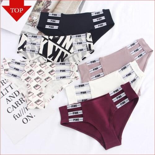 PINK Letter Sexy Womens Panties Underwear Hollow Out Briefs Female Cotton Pants Low Waist Lady Lingerie Comfort Woman Intimates