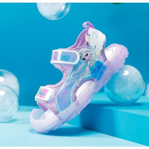 Disney children shoes girls summer new fish mouth sandals fashion cute cartoon frozen elsa princess shoes student light sandals