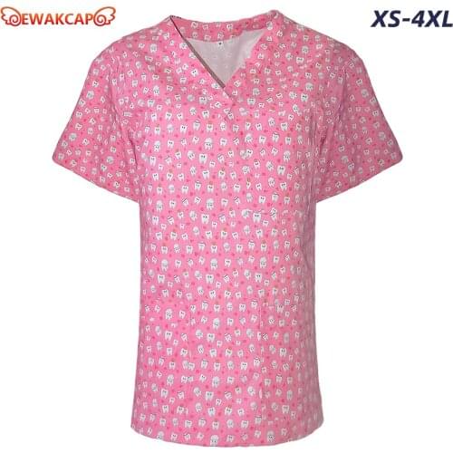 Unisex MEDIC UNIFORM cotton tooth printed work short sleeves top pharmacy clinical uniforms medical blouse for man