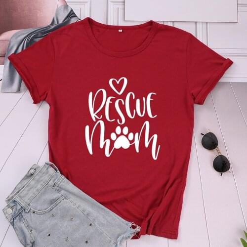 Rescue Mom Dog Paw Funny Graphic Female Clothing Cotton O Neck Plus Size Women T-shirt Fashion Harajuku Short Sleeve Top Tees