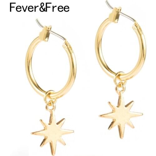 Fever&Free 2019 Star Small Hoop Earrings For Women Trendy Hoops Gold Color Handmade Simple Hoop Earrings Bijoux Jewelry Dropship