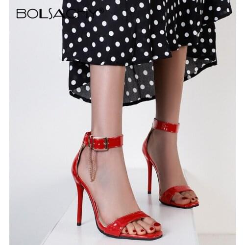 2021 Summer European 11cm Thin High Heels Women Shoes Sexy Metal Chain Decoratio Ankle strap buckle Peep Toe Sandalias mujer