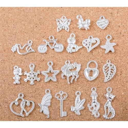 1set(20pcs) Bright Silver Plated Vintage Alloy Charms Pendant DIY Handmade Jewelry Accessories