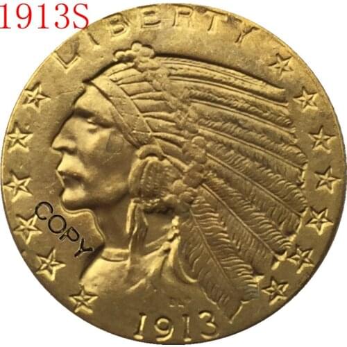 24-K gold plated 1913-S $5 GOLD Indian Half Eagle Coin Copy