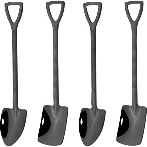 4Pcs Creative Stainless Steel Shovel Shape Spoon Fork Black Flatware Dinnerware Set Coffee Spoon Teaspoon Stirring Spoon Cutlery