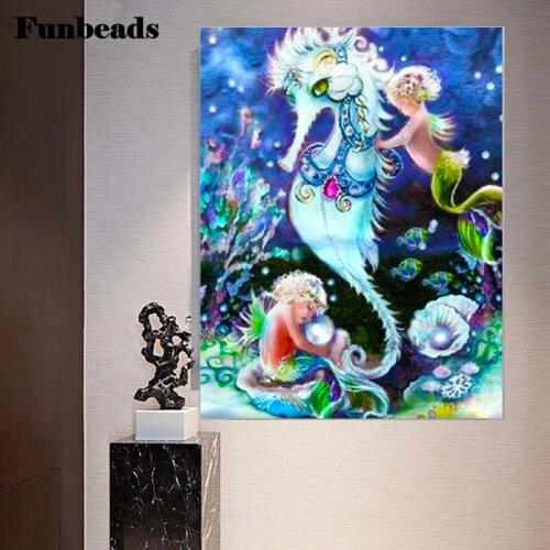 5D Diamond Painting Mermaid Diamond Mosaic full Square Cartoon Diamond Embroidery Seahorse Picture Of Rhinestones Decor FF5539