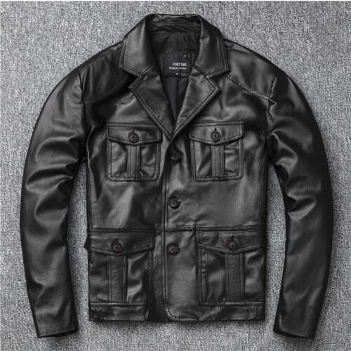 Free shipping,Classic brakeman leather jacket.safari style.Leisure suit.genuine leather coat.men slim goatskin clothes