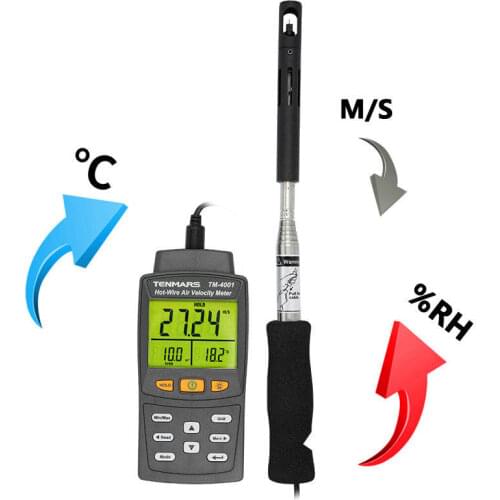 Digital Hot Wire Anemometer,Air Flow (volume) Calculation,Temperature,Humidity,Air velocity Measurement TM-4001