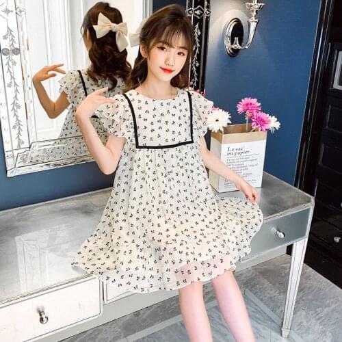 Girls Dress Elegant Summer Chiffon Floral Print Kids Dresses for Girl Children Clothing Princess Dress 4 6 8 10 12 Years