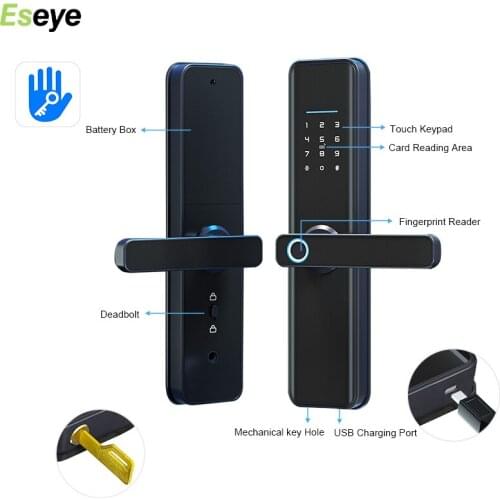 Eseye TT Wifi Bluetooth Electronic Door Lock With Tuya APP Remotely Biometric Fingerprint Smart Card Password