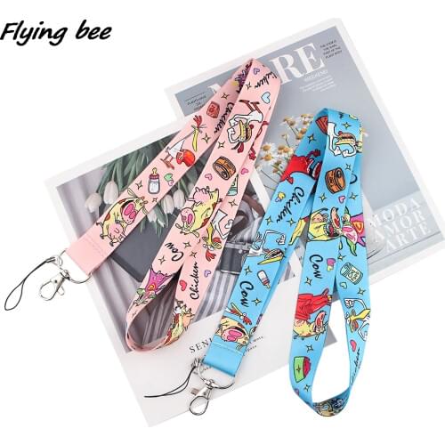 Flyingbee Cartoon Blue Pink Chicken And Cow Creative Lanyard Badge ID Lanyards Mobile Phone Rope Key Lanyard X1158