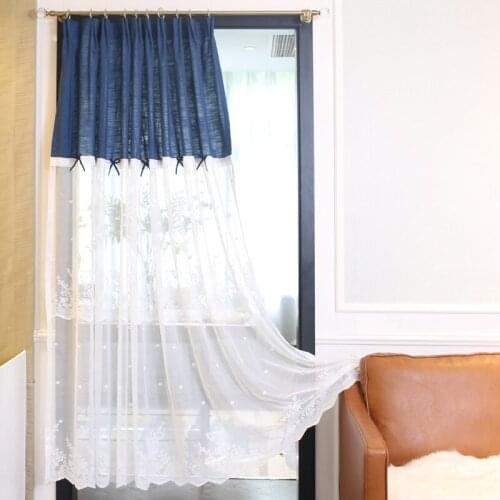 American Style Short Kitchen Curtain With White Lace Embroidery Half Curtain Bowknot Decoration For Window Cabinet Door Curtains